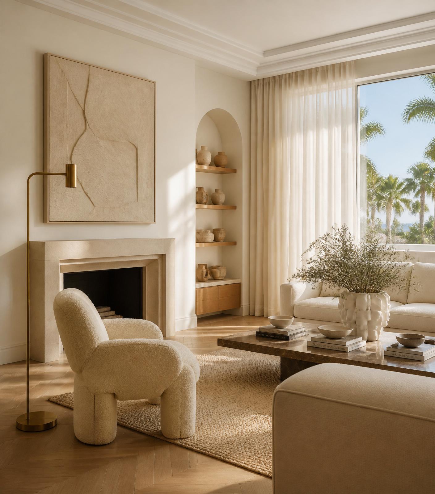 Elegant Miami residence interior with warm neutral palette